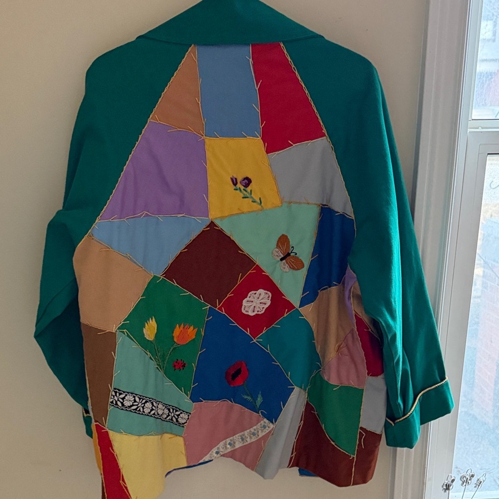 Vintage. One of a kind. Patchwork Green Women's Jacket - Multicolor Accent - Picture 2 of 16